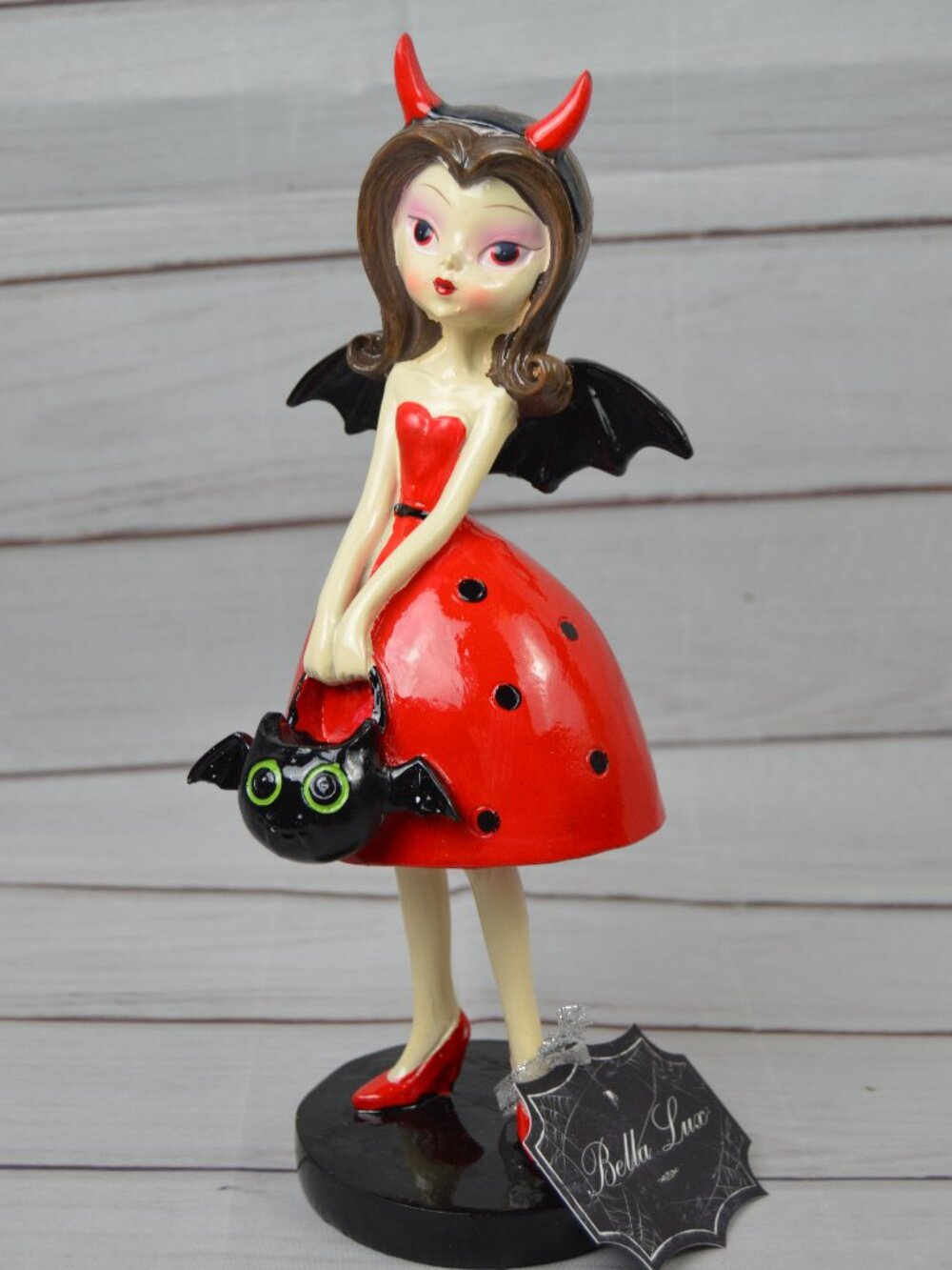 Bella Lux Devil Girl Halloween Figurine Bat Candy Bucket Gothic Statue NWT
